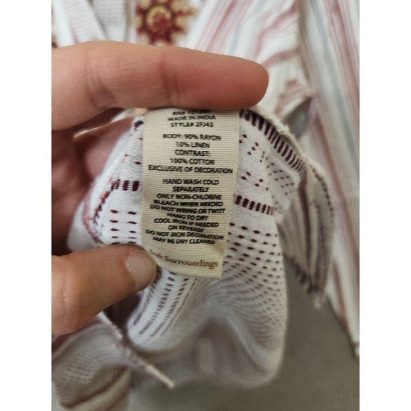 Soft Surroundings Beaded Tunic Womens M Repose Berry Stripe Linen Blend NEW - Picture 9 of 12